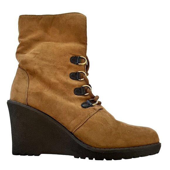 Route 66 Womens Size 9.5 Brown Suede Ankle Boots High Heels Lamb's Lined - Picture 6 of 12